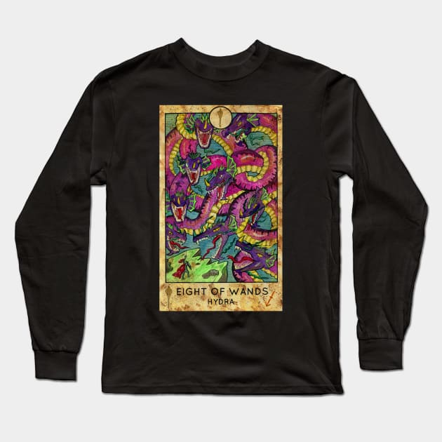 Eight Of Wands. Minor Arcana Tarot Card Design. Long Sleeve T-Shirt by Mystic Arts